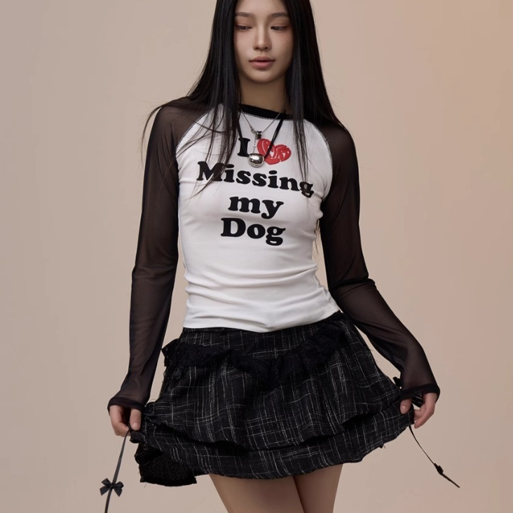 Heart Printing Long-sleeved T-shirt Women's Bottoming Shirt Slim-fit Shoulder Top