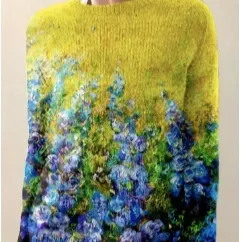Fashion 3D Digital Three dimensional Printing Round Neck Women's Sweater Yellow - Shop at LoveMi