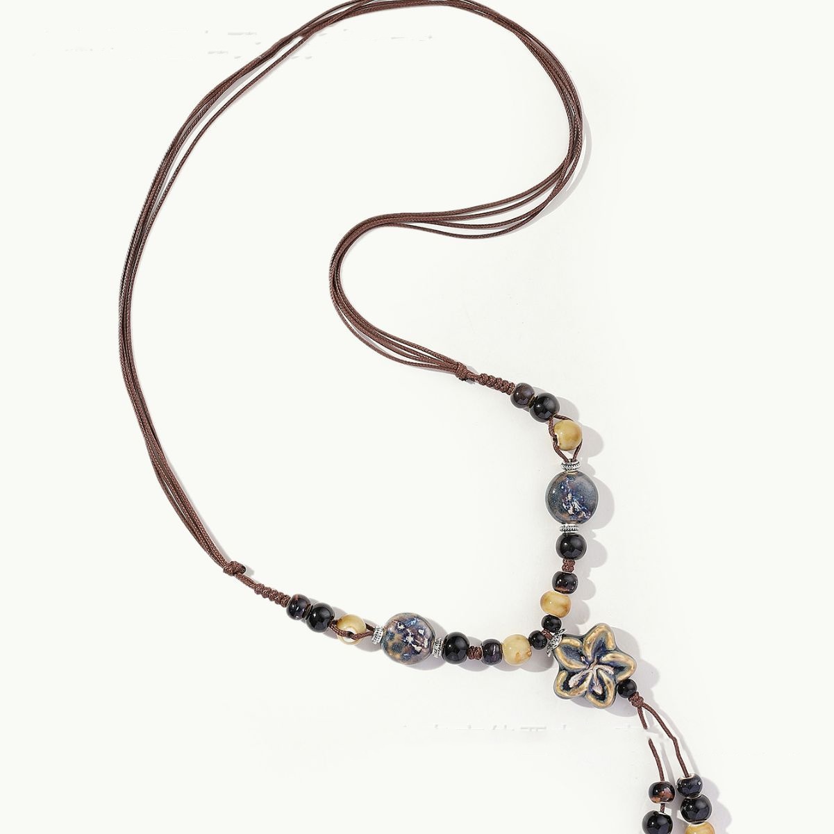 Vintage Sweater Chain Women's Long Flower Ceramic Necklace