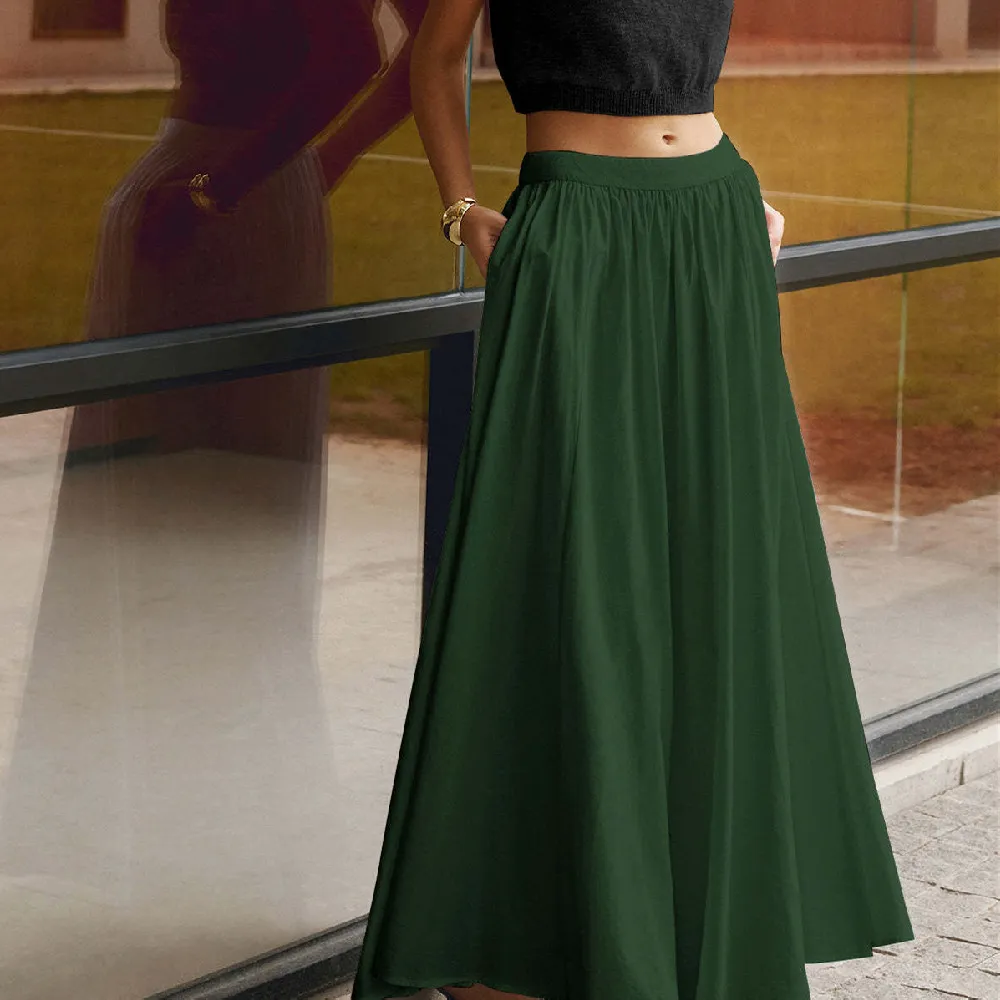 Solid Colour Fashion Casual All-match Women's Skirt - Dark Green
