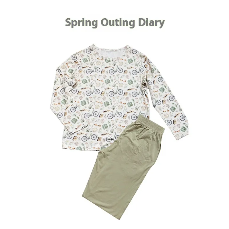 Bamboo Cotton Knitted Parent-child Homewear Clothes Pajamas Suit - Spring Outing Diary Adult-S