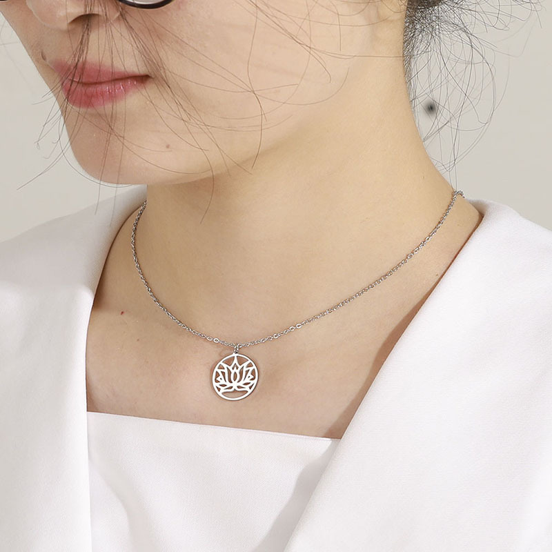 Female Buddha Lotus Stainless Steel Pendant Necklace