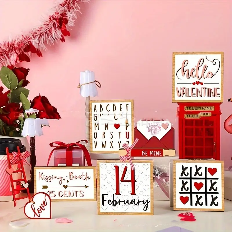 15 PCs Valentine's Day Wooden Decorations Layered Tray Embellishment