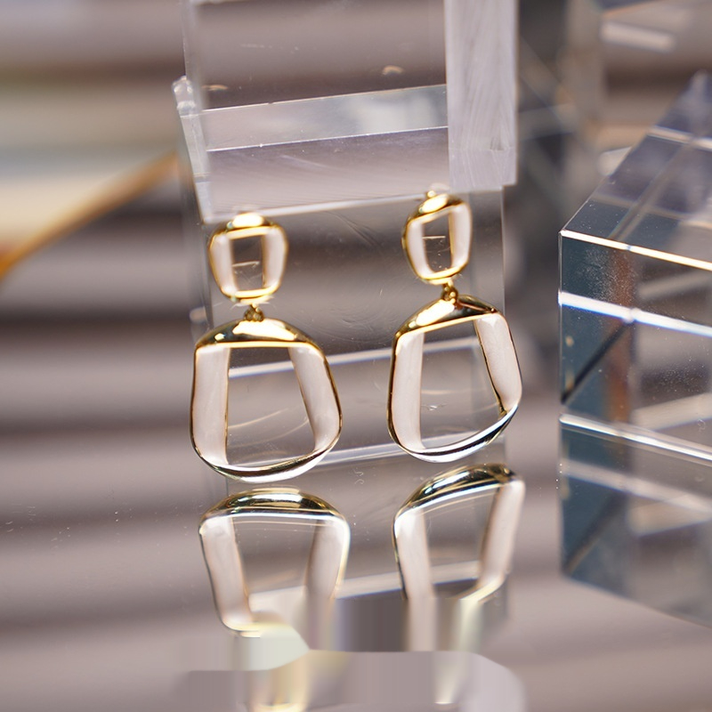 Silver Needle Square Twisted Enamel Earrings