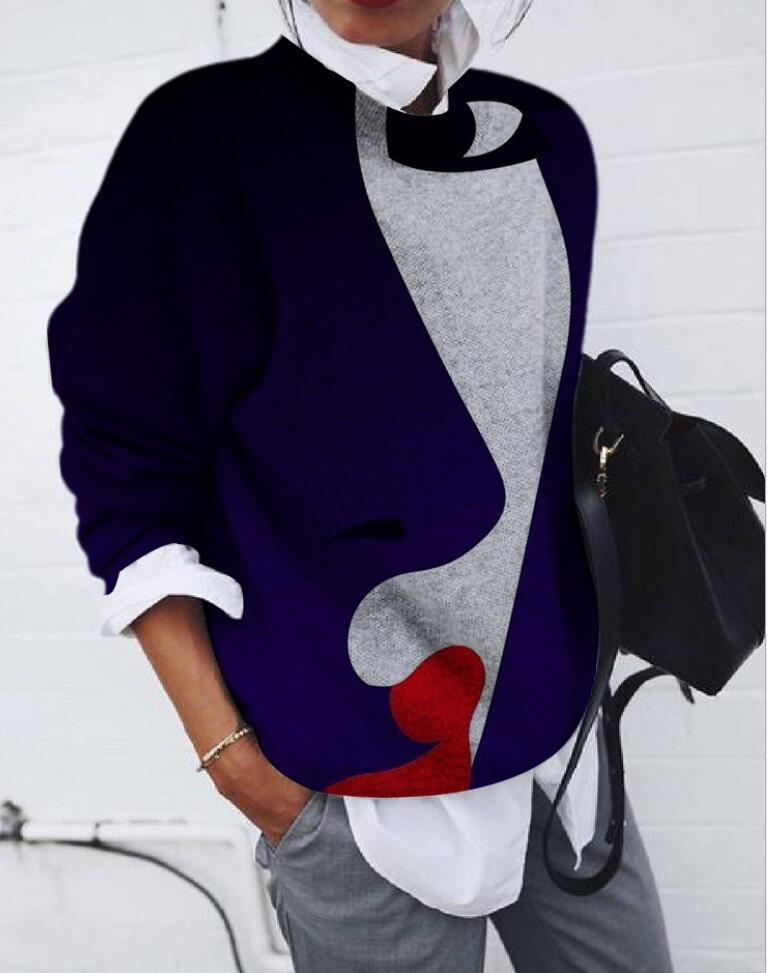 Women's Fashion Brushed Flower Printed Loose Long Sleeve Top