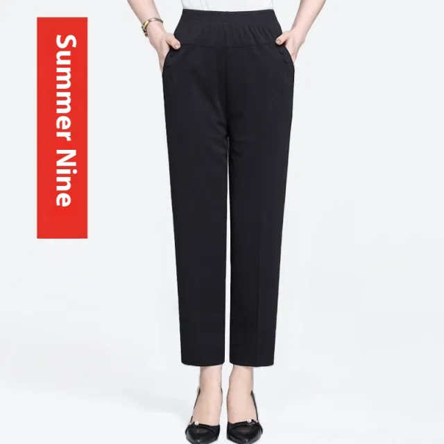 Summer Ice Silk Thin Casual Straight leg Cropped Pants Black - Shop at LoveMi