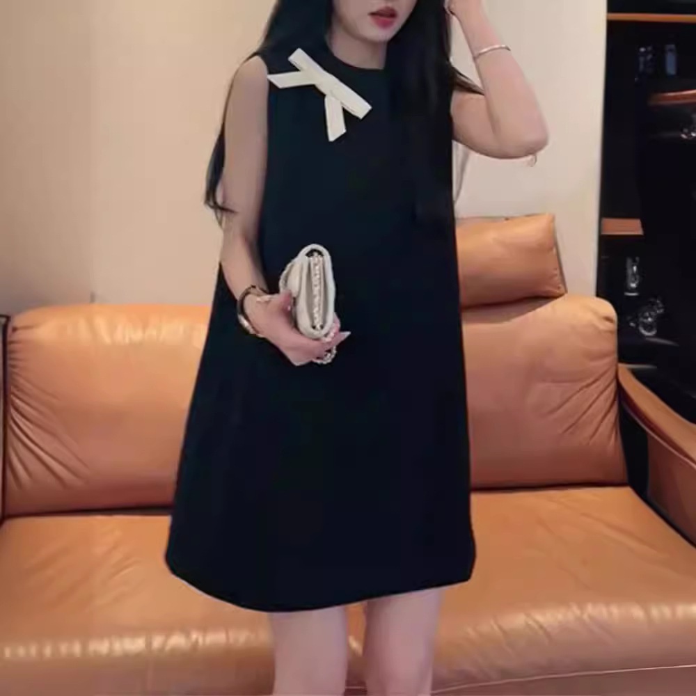 Sleeveless Classic Style Bow Vest Dress Women