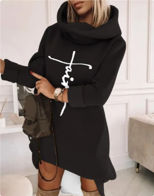 Long Sleeve Hood Pocket Long Sleeve Long Loose fitting Casual Pullover Women Black1 - Shop at LoveMi