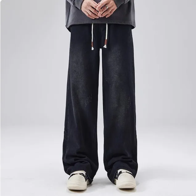 Men's Spring And Autumn American Retro Distressed High Street Loose Wide Leg Casual Trousers G Color - Shop at LoveMi