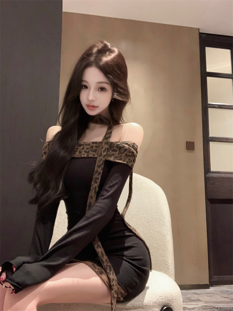 Fashion Personality Leopard Splicing Dress Women