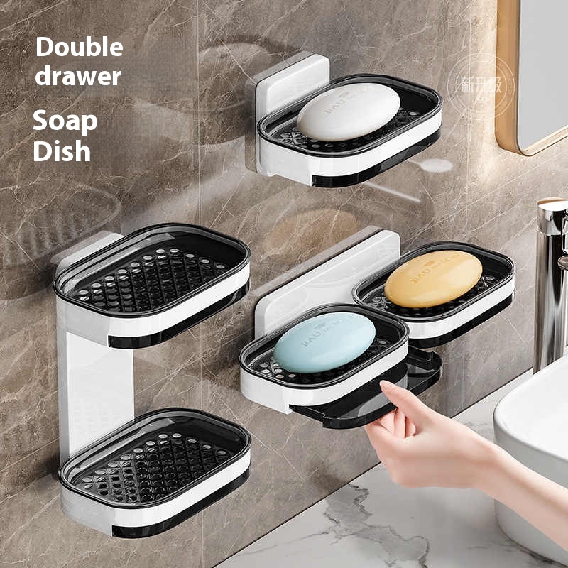 Double-layer Double-grid Punch-free Creative Wall Hanging Soap Box