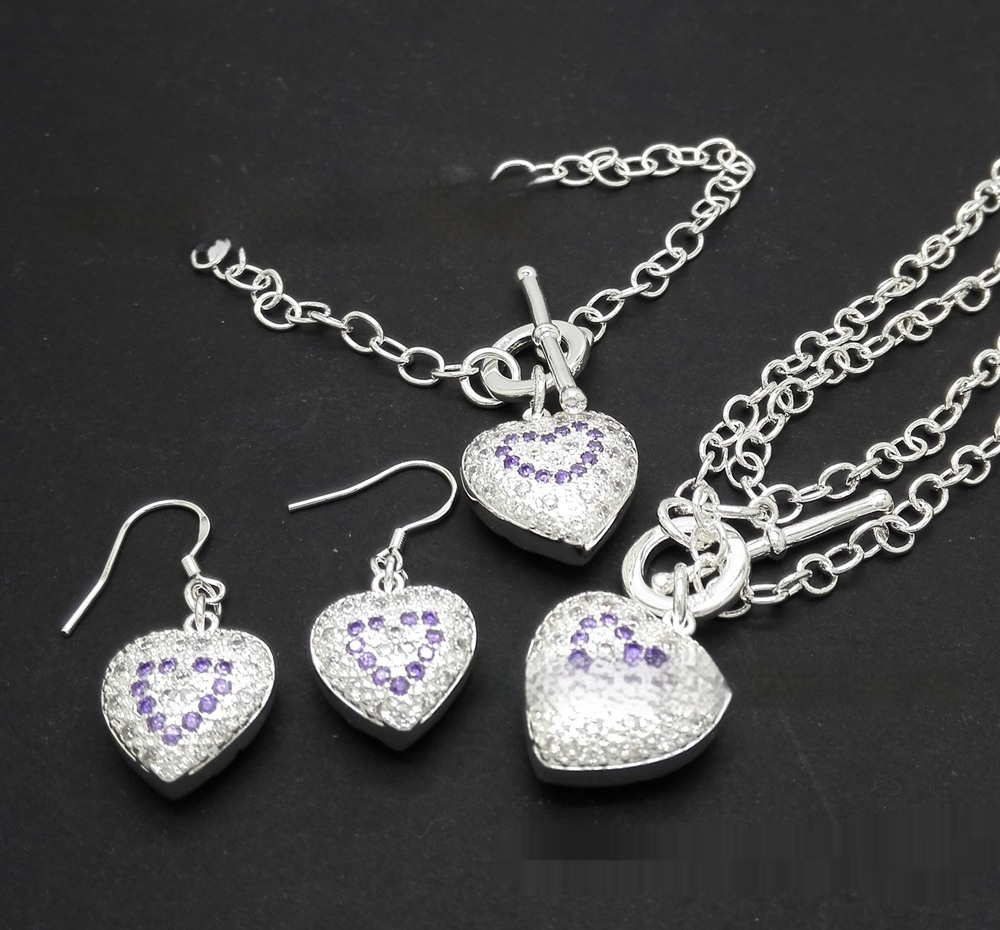 Amethyst Heart Necklace Bracelet Earrings Three-piece Suit