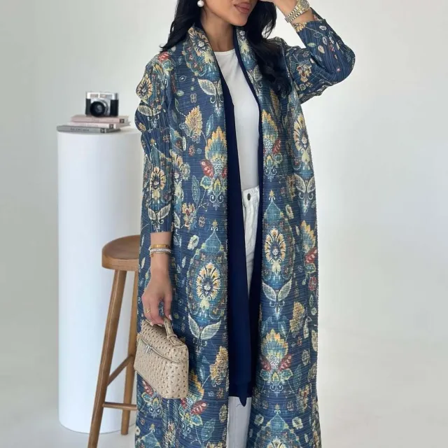Pleated Trench Djellaba Hot selling Printed Shawl Cardigan Ethnic Style Cloak Coat Figure 28 - Shop at LoveMi