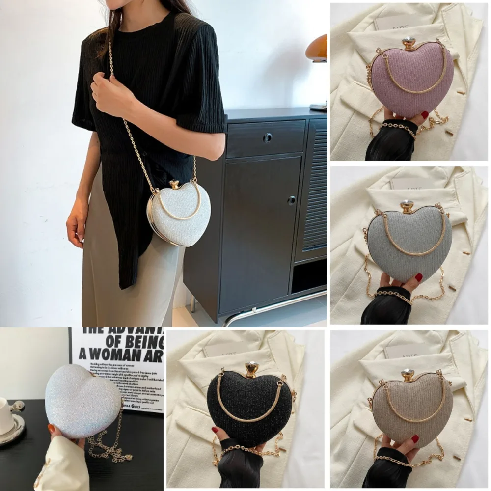 Evening Clutch Bag Women Bag Shiny Handbag Heart Shape