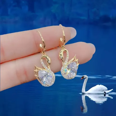 Sweet Rhinestone Swan Earrings Fashion for Women Jewelry