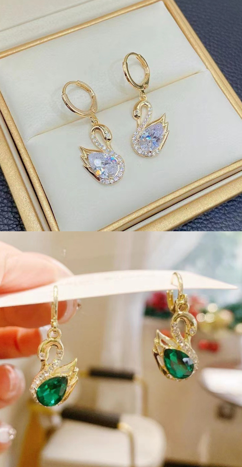 Rhinestone Swan Earrings - Picture 8 of 8