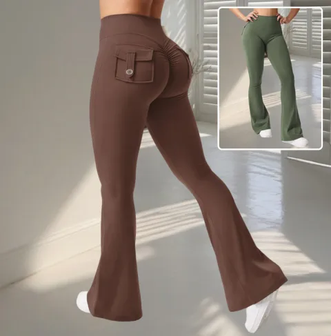 Yoga Fitness Flared Pants with Pockets Fashion Slim High