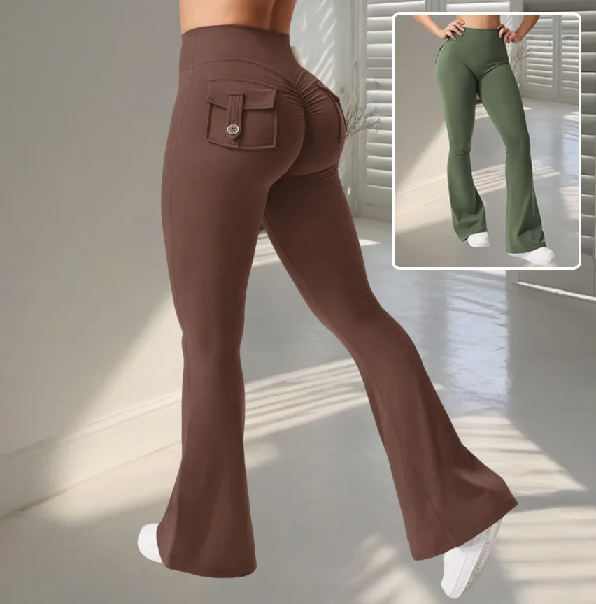 Yoga Fitness Flared Pants with Pockets Fashion Slim High