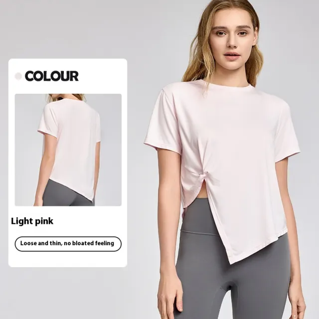 New Yoga Wear Short Sleeve Split Breathable Exercise Top Pink - Shop at LoveMi