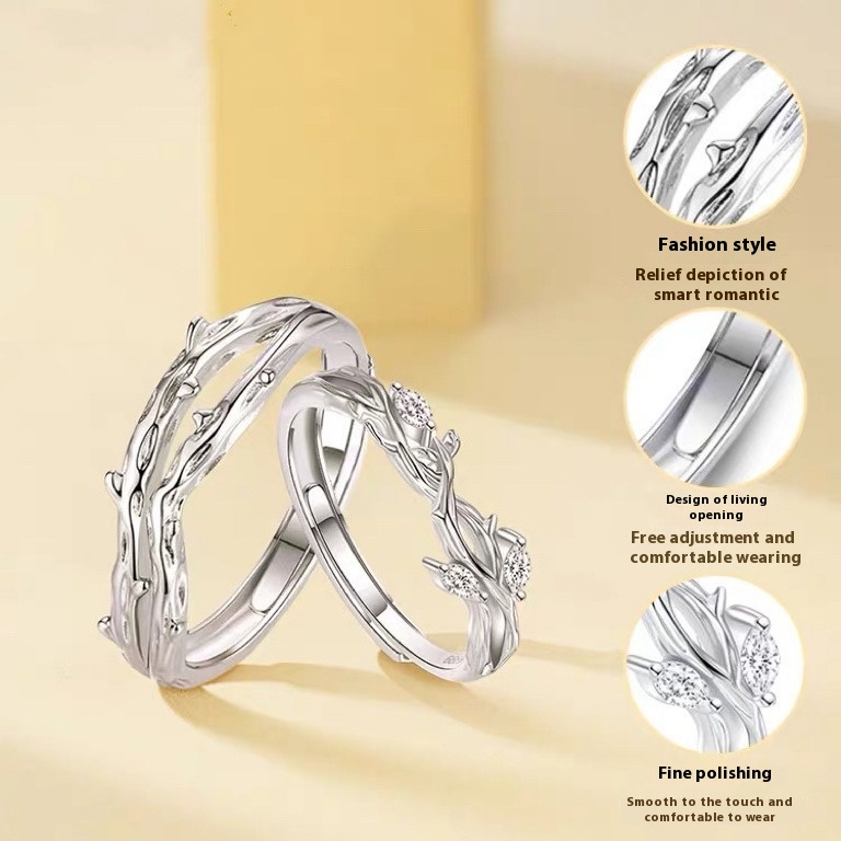 S999 Sterling Silver Couple's Couple Rings Light Luxury High-end Sense