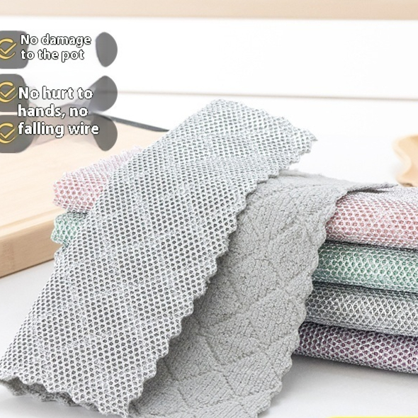 Kitchen Multifunctional Bowl Brush Towel Coral Velvet Silver Wire