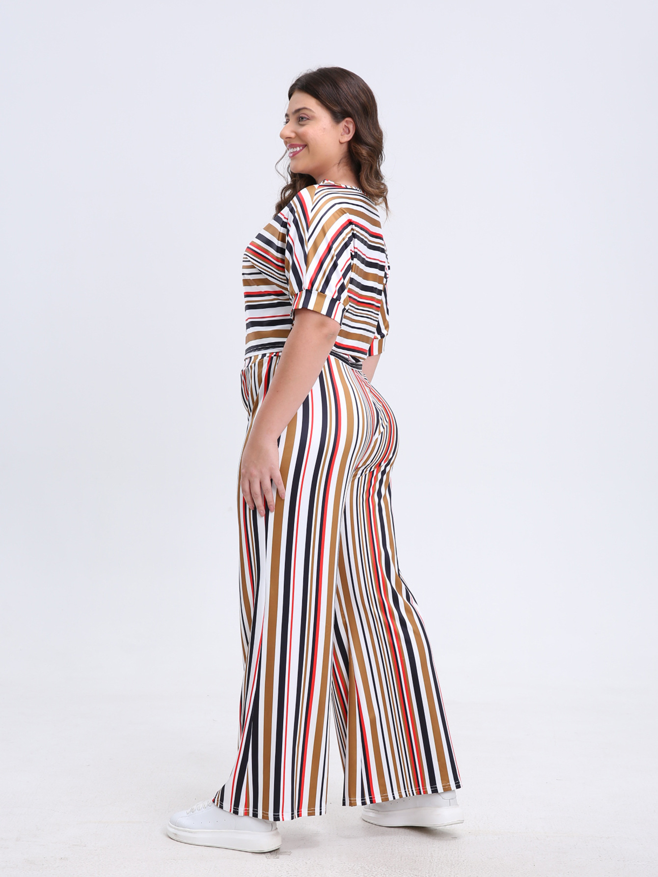 Striped Batwing Sleeve T-shirt Pants Casual Suit