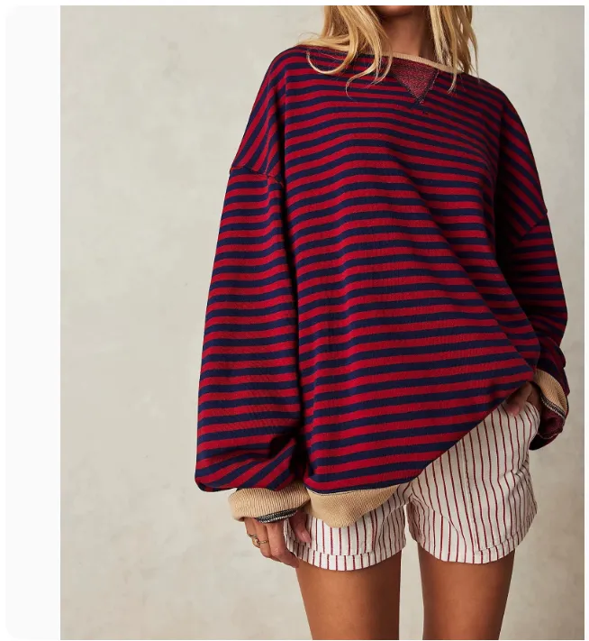 Autumn And Winter New Series Fashion Striped Loose Multicolor Sweater - Red