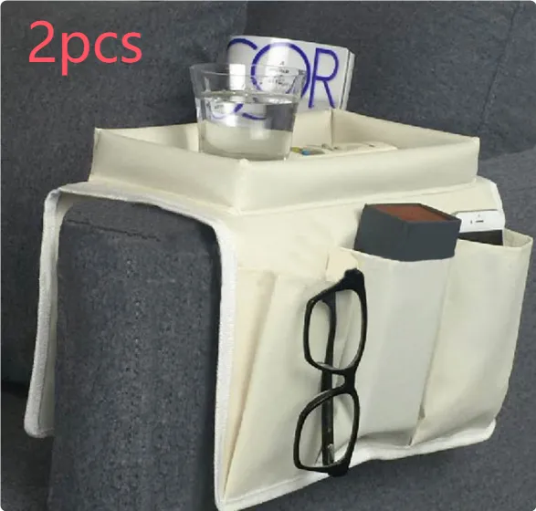 Handrail Couch Armrest Arm Rest Organizer Remote Control Holder Bag On TV Sofa Beige 2Pcs - Shop at LoveMi