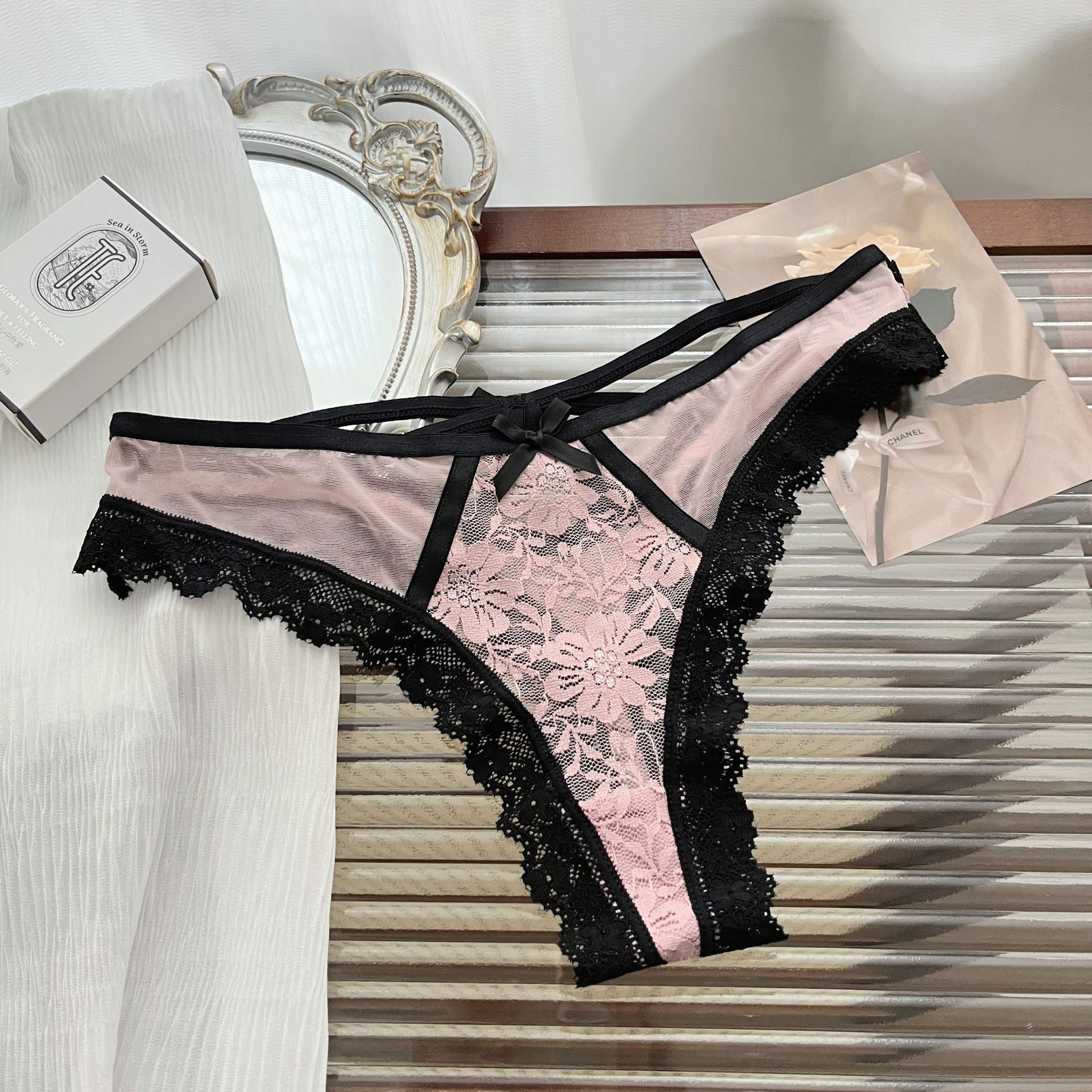 Black Pink Lace Panties