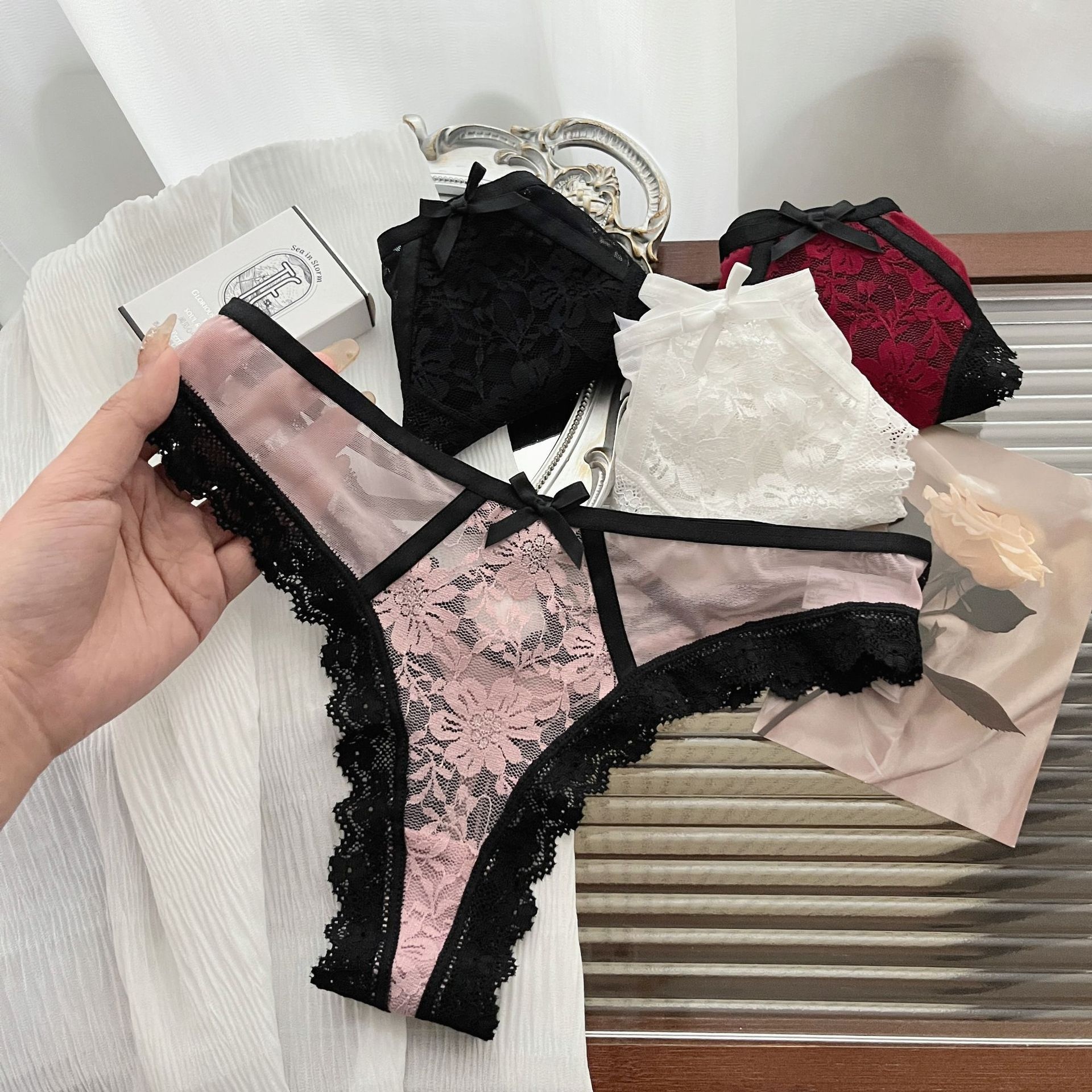 Black Pink Lace Panties