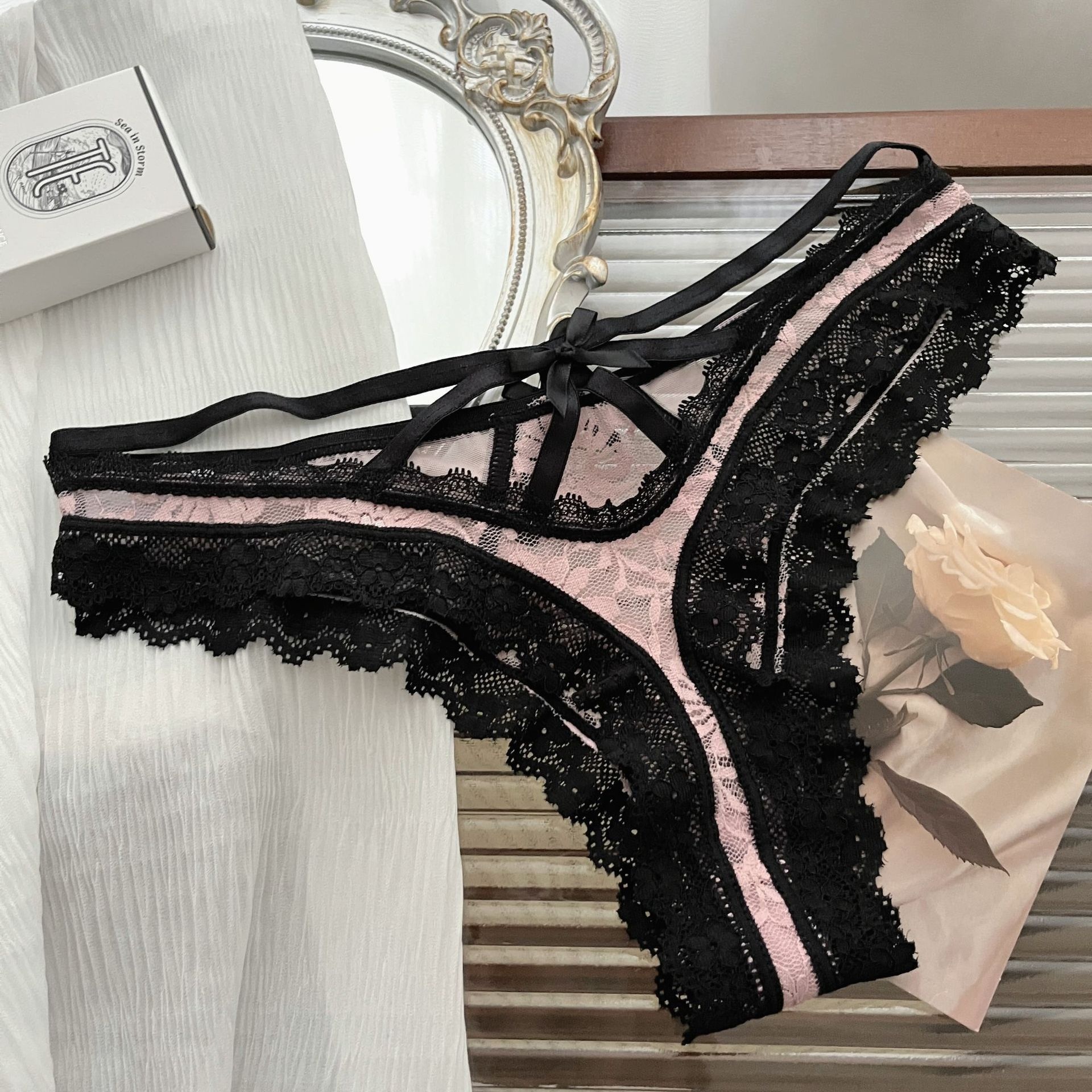 Black Pink Lace Panties