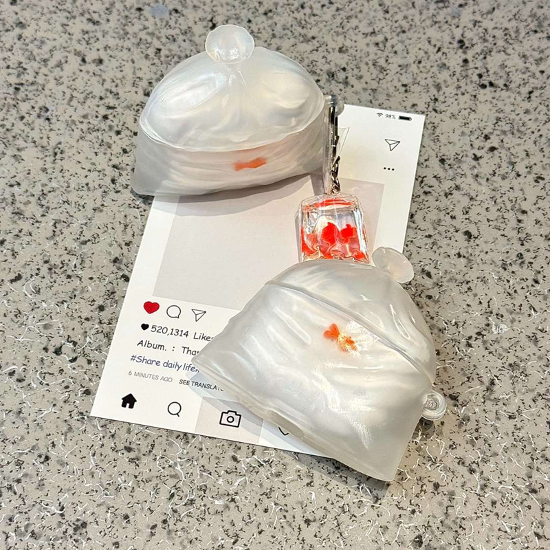 White Transparent Garbage Bag Goldfish Pendant Bluetooth Earbuds Case 5