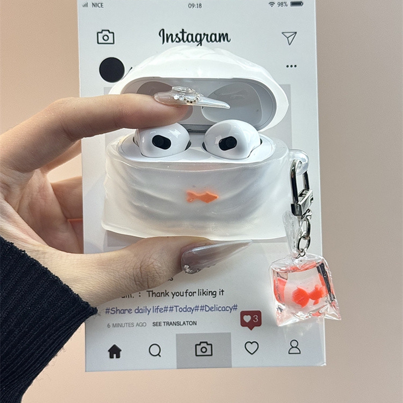 White Transparent Garbage Bag Goldfish Pendant Bluetooth Earbuds Case 3