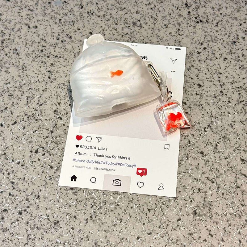 White Transparent Garbage Bag Goldfish Pendant Bluetooth Earbuds Case 4