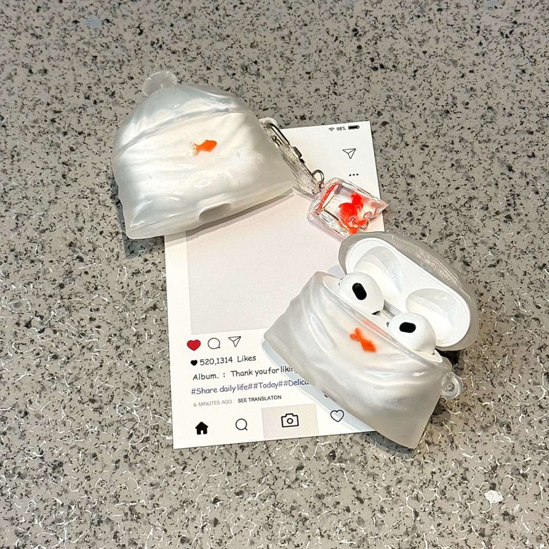 White Transparent Garbage Bag Goldfish Pendant Bluetooth Earbuds Case 6