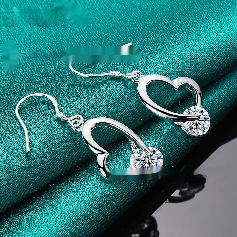 Silver Jewelry Loving Heart Zircon Female Earrings