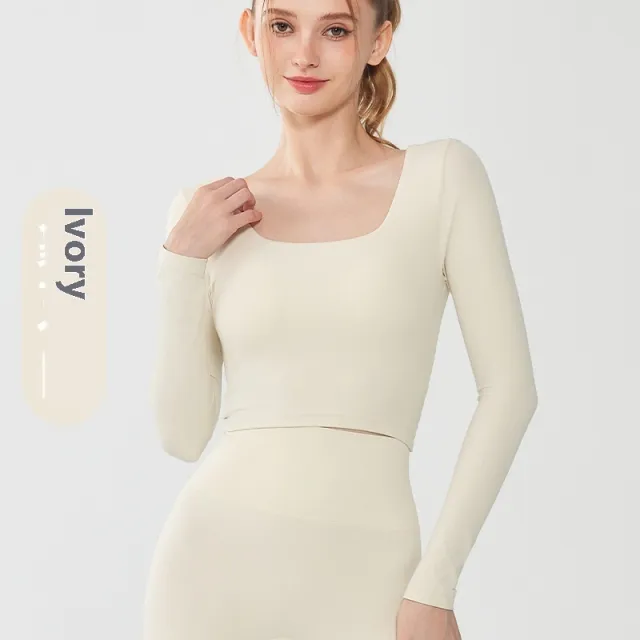 Backless Square Collar Slimming Outer Wear Sports Top With Chest Pad Ivory White - Shop at LoveMi