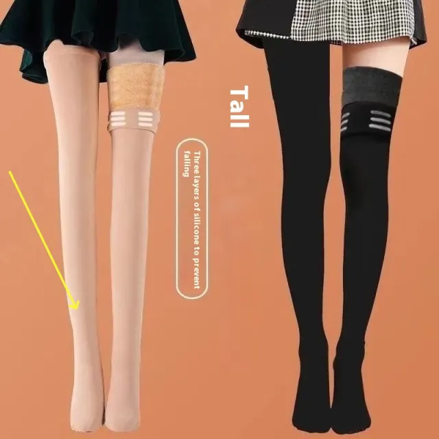 Women's Fleece lined Thick Silicone Non slip Thigh Knee Socks Skin Body Stocking - Shop at LoveMi