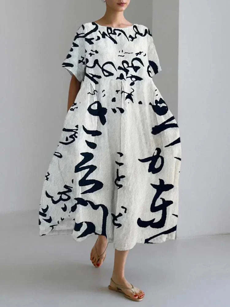 Round Neck Loose 7-point Sleeve Dress Comfortable 3D Digital Printing