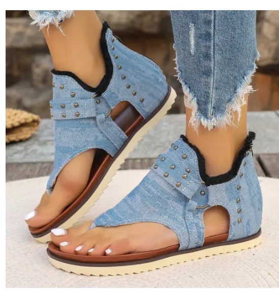 Metal Stud Flip-flop Roman Sandals - Cowboy-39