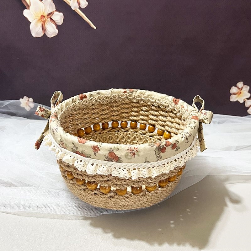 Twine Hand-woven Basket Finished Living Room Desktop Sundry Storage Basket