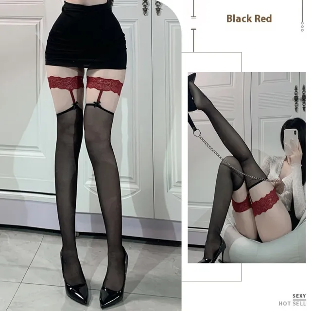 Sexy Lace Lace Stockings Black And Red - Shop at LoveMi
