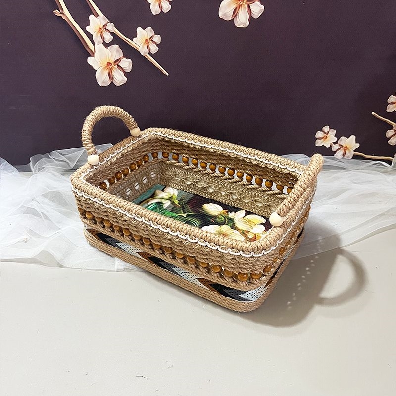 Hand-woven Storage Basket Retro American Oil Painting Style Storage Basket