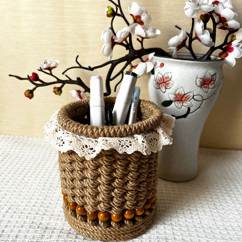 Twine Hand Woven Pen Holder American Retro Office Desktop