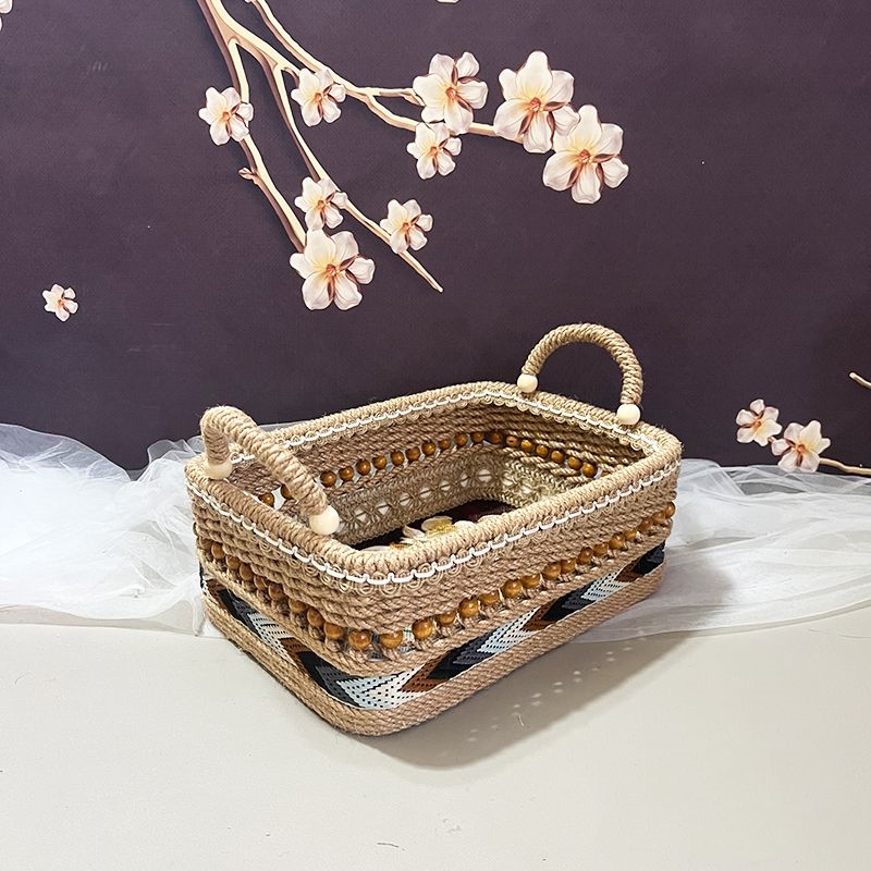 Hand-woven Storage Basket Retro American Oil Painting Style Storage Basket