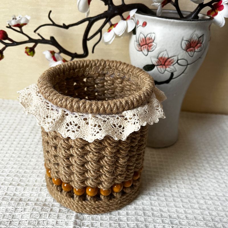 Twine Hand Woven Pen Holder American Retro Office Desktop