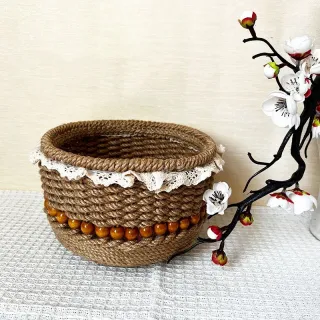 Hand-woven Storage Basket Household Tabletop Hollow Hand-woven Simple Retro Storage