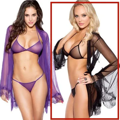 Sexy Lingerie Three point Bikini Three piece Set See through Suit Black - Shop at LoveMi
