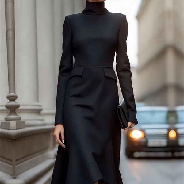 Solid Color Slim Fit Long Sleeves Ceremonial Clothes Dress