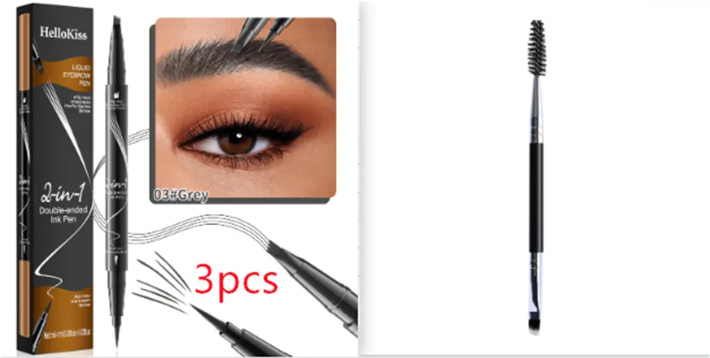 Double-headed Liquid Eyebrow Pencil Quick-drying Sweat-resistant Not Smudge - 03 Grey Set1